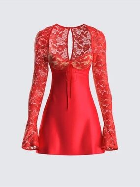 Finesse Red Lace-Trim Mini Dress